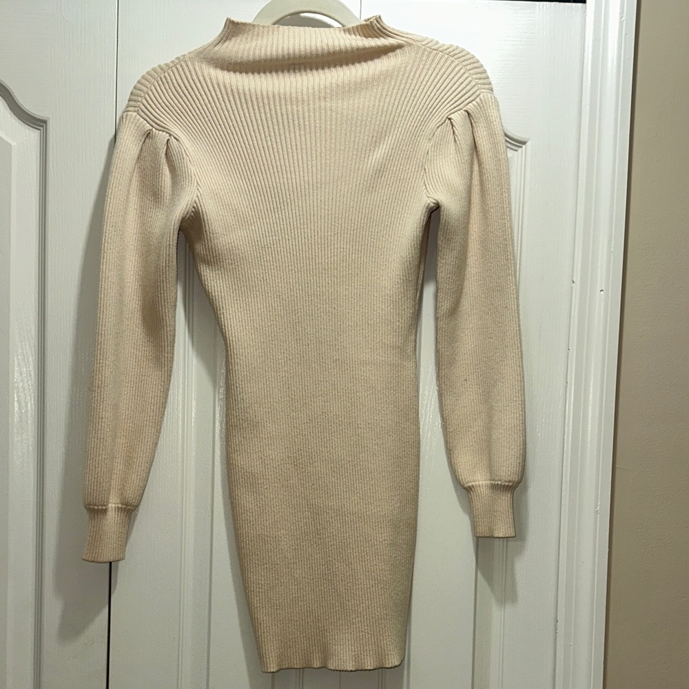 Cream Ribbed Knit Dress
